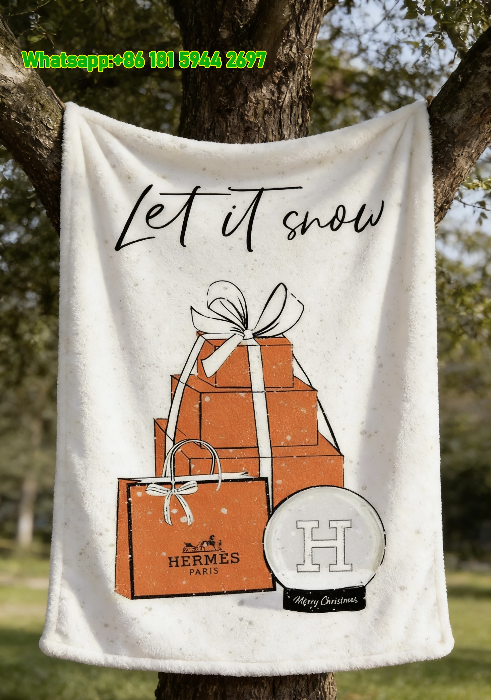 Hermès Let It Snow Flannel Fleece Throw Blanket IMG_5019